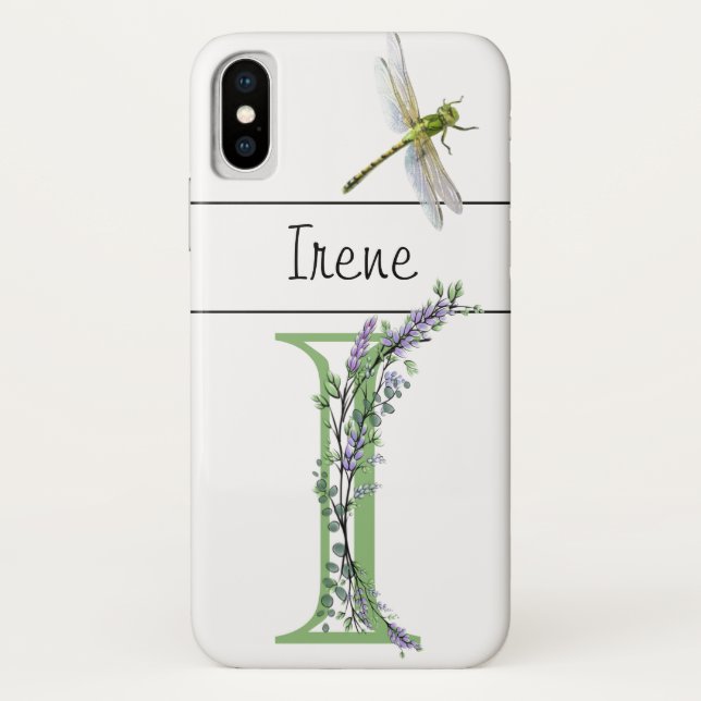 Alphabet letter I Lavender Eucalyptus Dragonfly Case-Mate iPhone Case (Back)