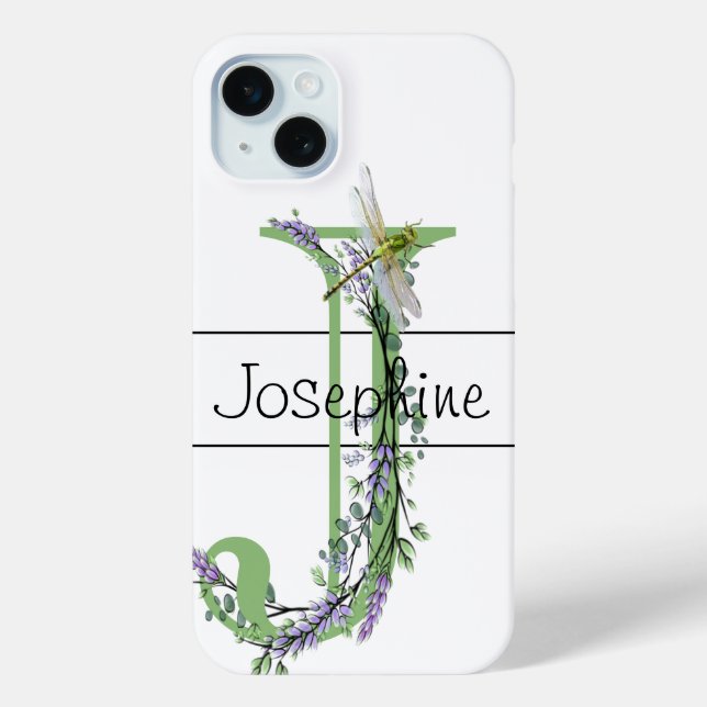 Alphabet letter J, watercolor Lavender Dragonfly Case-Mate iPhone Case (Back)