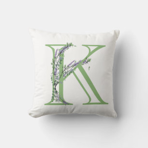 Alphabet letter K watercolor Lavender Eucalyptus Cushion