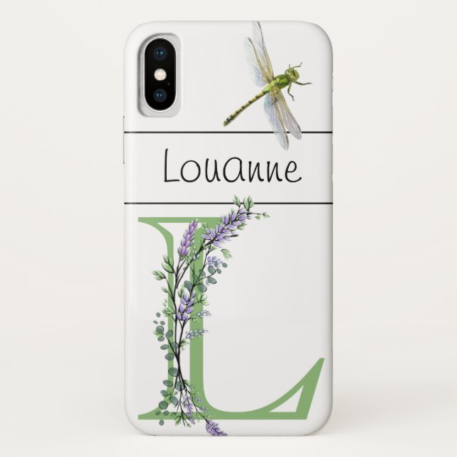 Alphabet letter L Lavender Eucalyptus Dragonfly Case-Mate iPhone Case (Back)