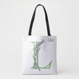 Alphabet letter L watercolor Lavender Eucalyptus Tote Bag