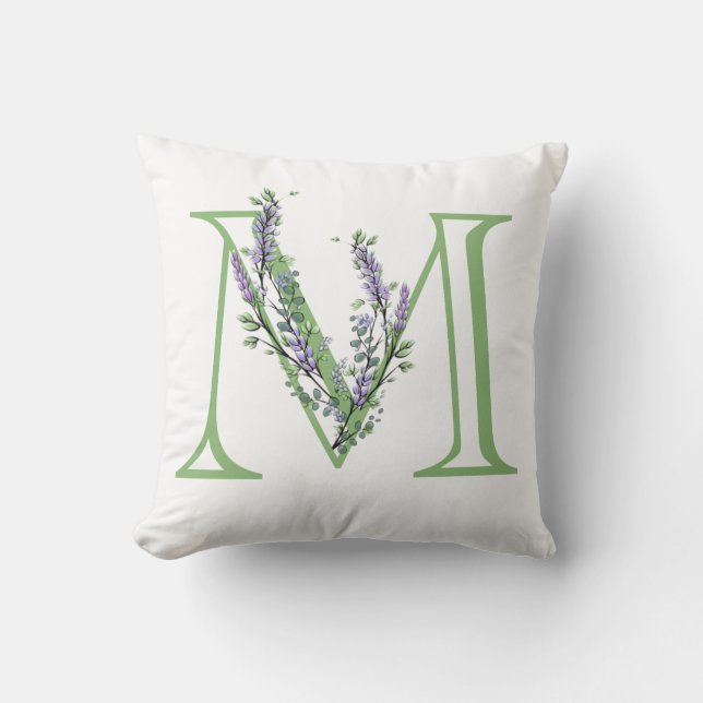 Alphabet letter M Lavender Eucalyptus Cushion (Front)