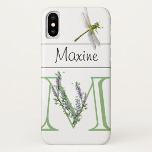 Alphabet letter M Lavender Eucalyptus Dragonfly iPhone X Case