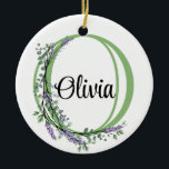 Alphabet letter O, watercolor Lavender botanical Ceramic Tree Decoration<br><div class="desc">A romantic and elegant design with monogrammed alphabet letter "O" framed by eucalyptus and lavender and dragonfly painted in watercolors. To get started changing the name, click on "Personalise this template" and edit the wording in the template boxes. To access the more advanced editing tools, scroll down to "Click to...</div>