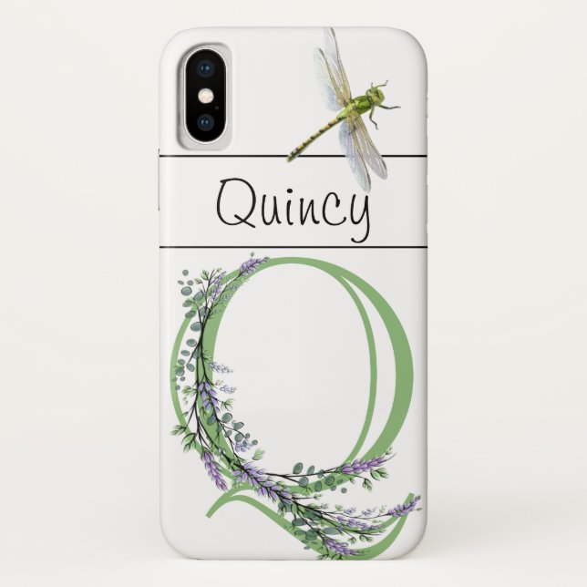 Alphabet letter Q Lavender Eucalyptus Dragonfly Case-Mate iPhone Case (Back)