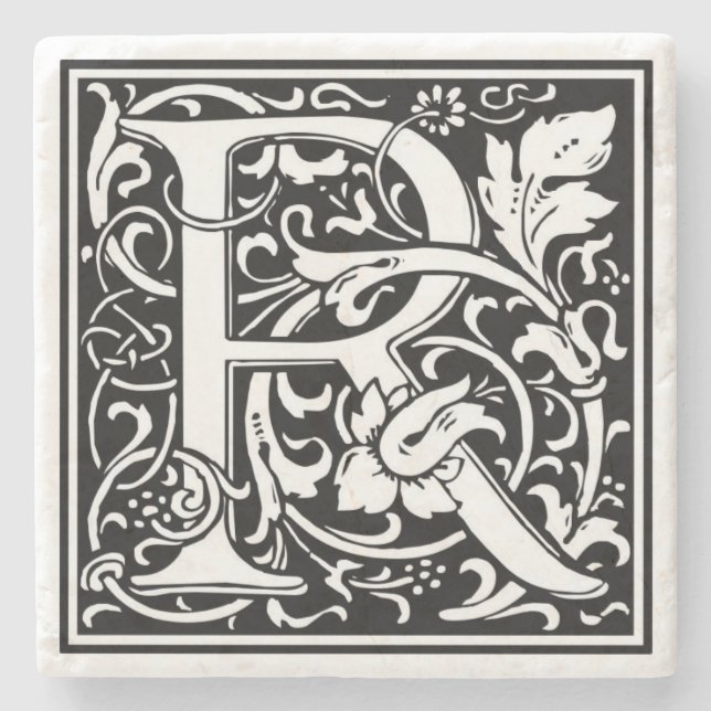 Alphabet Letter R Vintage  Stone Coaster (Front)