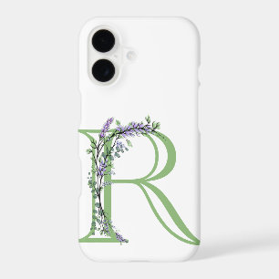 Alphabet letter R watercolor Lavender Eucalyptus