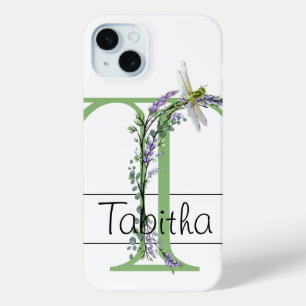 Alphabet letter T, watercolor LavenderDragonfly iPhone 15 Mini Case