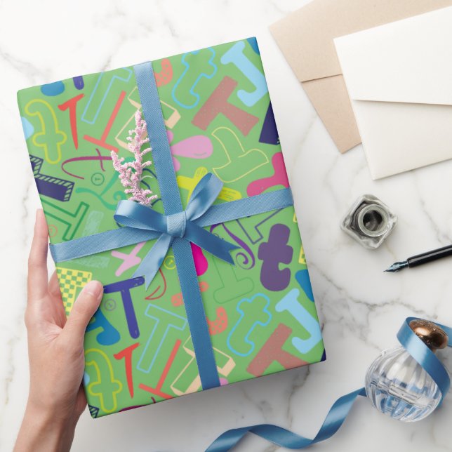 Alphabet Letter T Wrapping Paper - Green (Gifting)