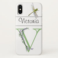 Alphabet letter V Lavender Eucalyptus Dragonfly
