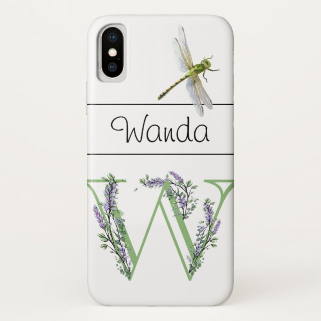 Alphabet letter W Lavender Eucalyptus Dragonfly Case-Mate iPhone Case (Back)
