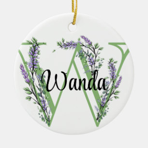 Alphabet letter W, watercolor Lavender botanical Ceramic Tree Decoration