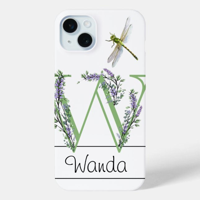 Alphabet letter W, watercolor Lavender Dragonfly Case-Mate iPhone Case (Back)