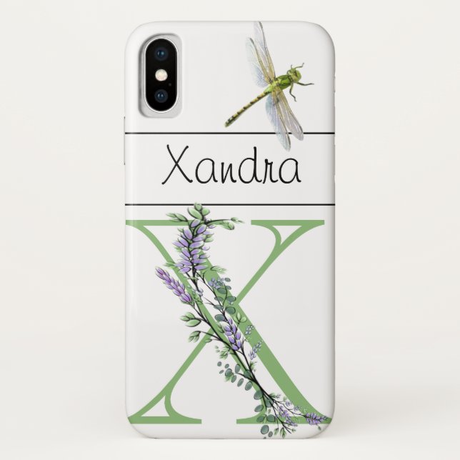 Alphabet letter  X Lavender Eucalyptus Dragonfly Case-Mate iPhone Case (Back)