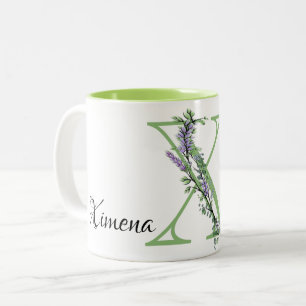 Alphabet letter X, watercolor Lavender botanical Two-Tone Coffee Mug
