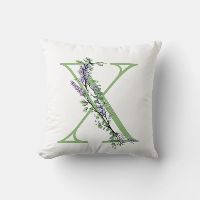 Alphabet letter X watercolor Lavender Eucalyptus Cushion (Front)