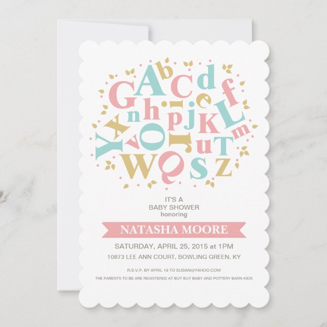 Alphabet Letters Baby Shower Invitation (Front)