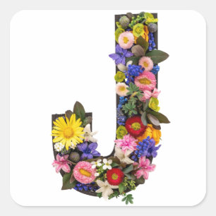 Alphabet letters flowers  square sticker