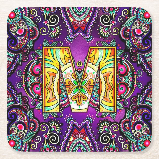 Alphabet M  Square Paper Coaster (Front)