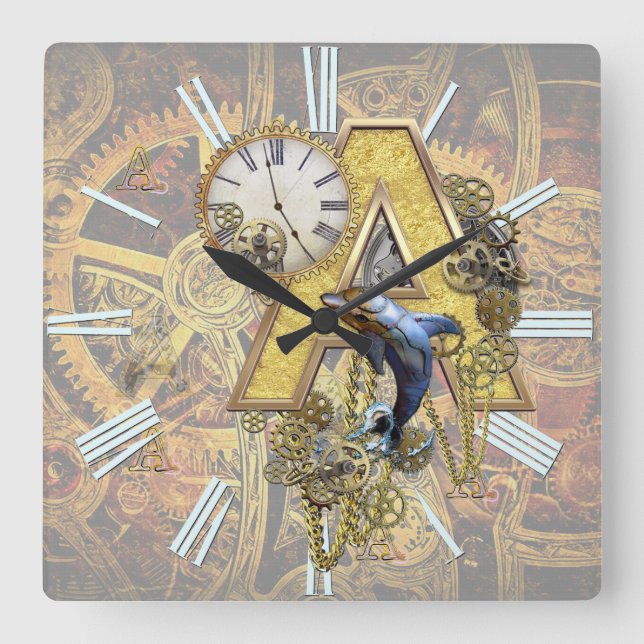 Alphabet, Monogram A Square Wall Clock (Front)