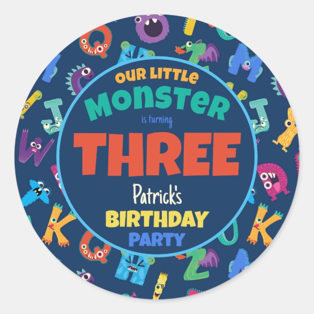 Alphabet Monsters Birthday Little Monster Add Age Classic Round Sticker (Front)