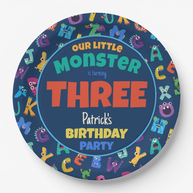 Alphabet Monsters Birthday Little Monster Add Age Paper Plate (Front)