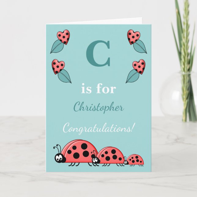Alphabet name new baby cute ladybirds green card (Front)