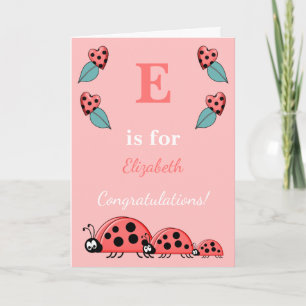 Alphabet name new baby cute ladybirds pink card