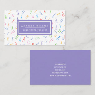 Alphabet Pattern Purple Substitute Teacher/ Tutor Business Card