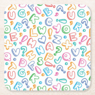 alphabet pattern square paper coaster