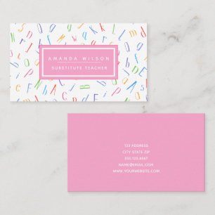 Alphabet Pattern - Substitute Teacher / Tutor  Business Card