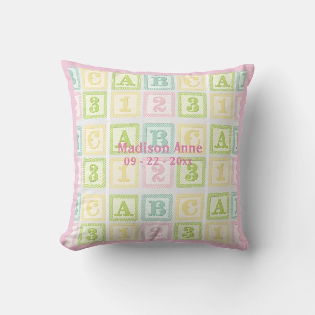 Alphabet Pink Baby Girl Name Personalised Cushion (Front)