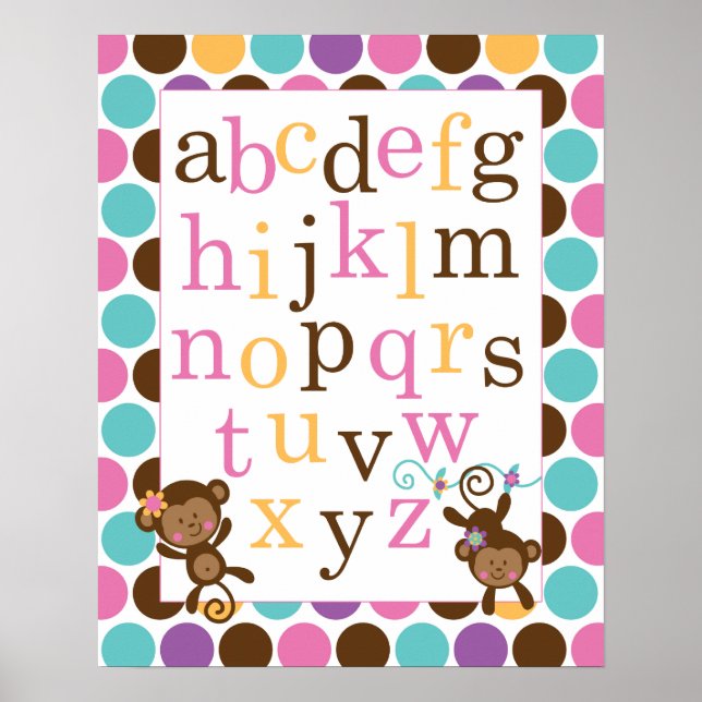 Alphabet Poster for Nursery Pink Monkey (Front)