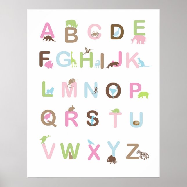 Alphabet poster in pinks and browns (Front)