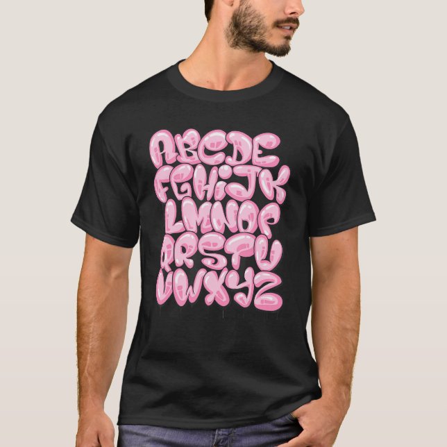 Alphabet Retro Graffiti ABCs Learning Back To Scho T-Shirt (Front)