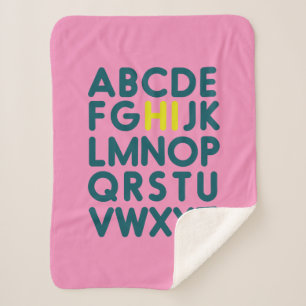 Alphabet Retro Lettering in Bright Pink Sherpa Blanket