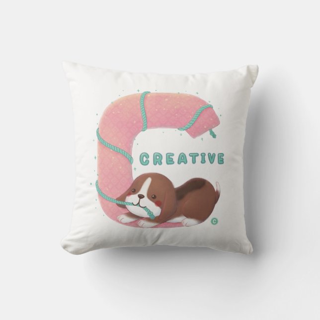 Alphabet Series: "C" Creative Beagle Illustration Cushion (Front)
