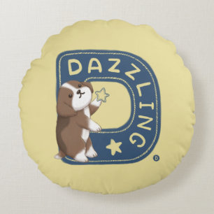 Alphabet Series: "D" Dazzling Beagle Illustration Round Cushion