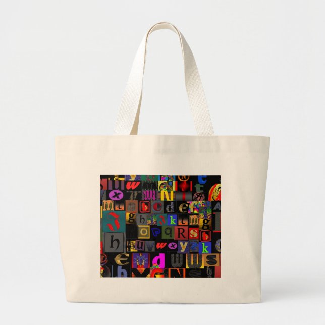 Alphabet Soup, mosaic letters design, fun colourfu Large Tote Bag (Front)