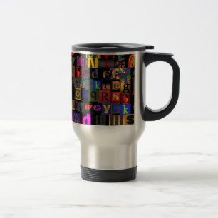 Alphabet Soup, mosaic letters design, fun colourfu Travel Mug