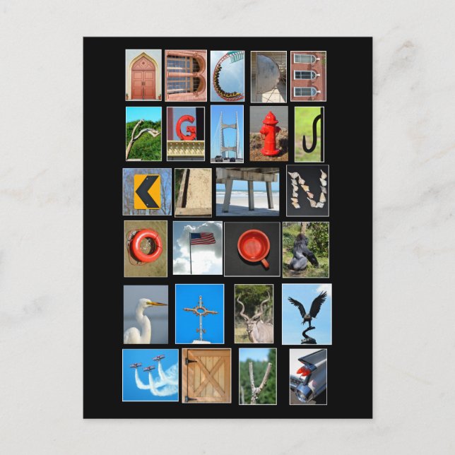 Alphabet spelled out with pictures letters postcard (Front)