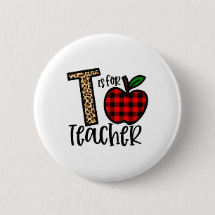 Alphabet T Is For Teacher Love Apple  6 Cm Round Badge