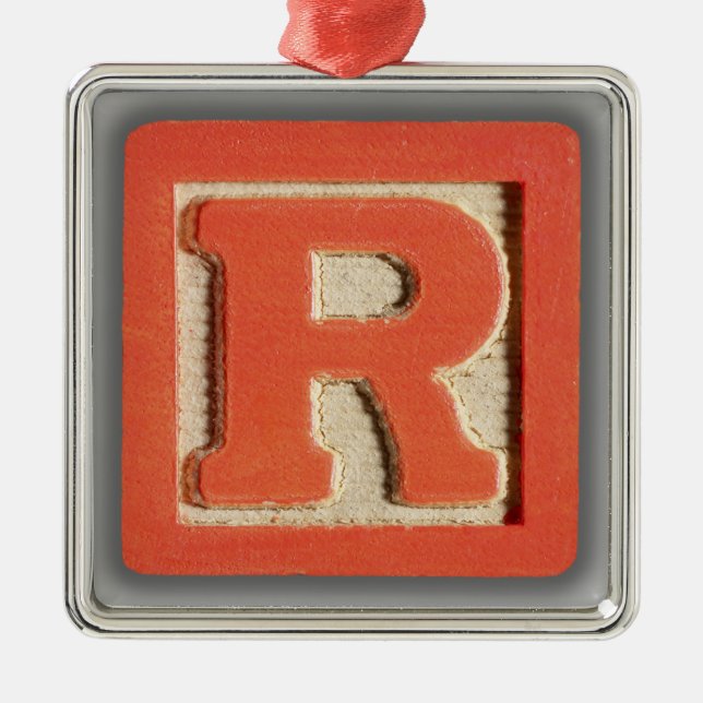 Alphabet Toy Block R Metal Tree Decoration (Front)