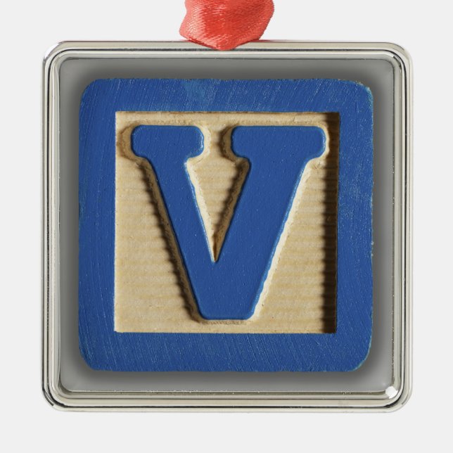Alphabet Toy Block V Metal Tree Decoration (Front)