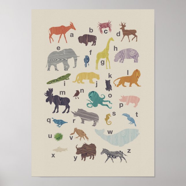 Alphabet Wood Grain Animal Poster (Front)