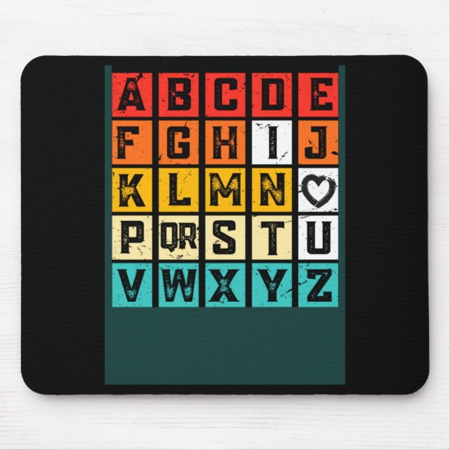 Alphabetic Abcd Love You Valentines Day Red Heart  Mouse Mat (Front)