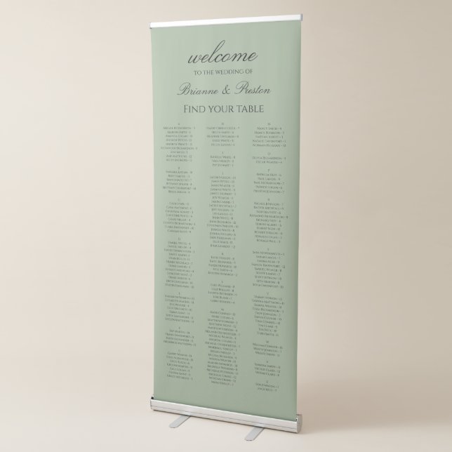Alphabetical 150 Guest Seating Chart Eucalyptus Retractable Banner (3/4)