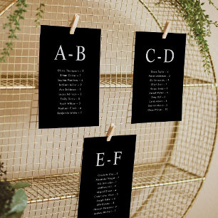 Alphabetical Black Wedding Seating Chart Card