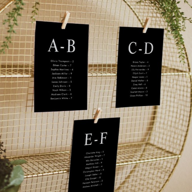 Alphabetical Black Wedding Seating Chart Card (Creator Uploaded)