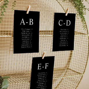 Alphabetical Black Wedding Seating Chart Card